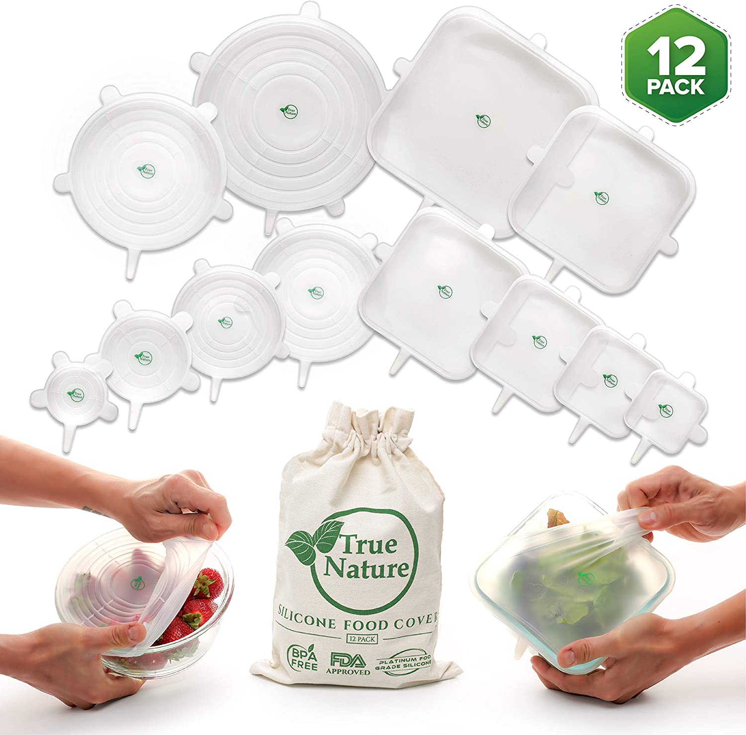 True Nature Silicone Reusable Stretch Food Covers, 12-Pack