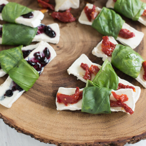 Easy Basil-Wrapped Brie Cheese {Gluten Free Appetizer}